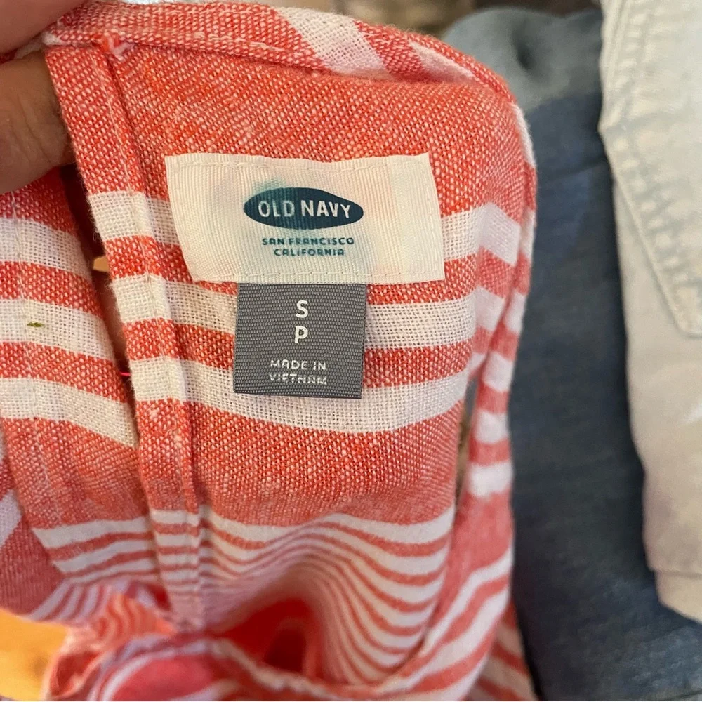 5/$25 Old Navy linen blend striped peach sheath dress - Picture 4 of 7